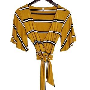 Urban Outfitters BP Striped V Neck Crop Top Yellow and Black Size XXS